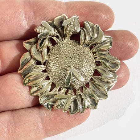 sunflower brooch in English silver